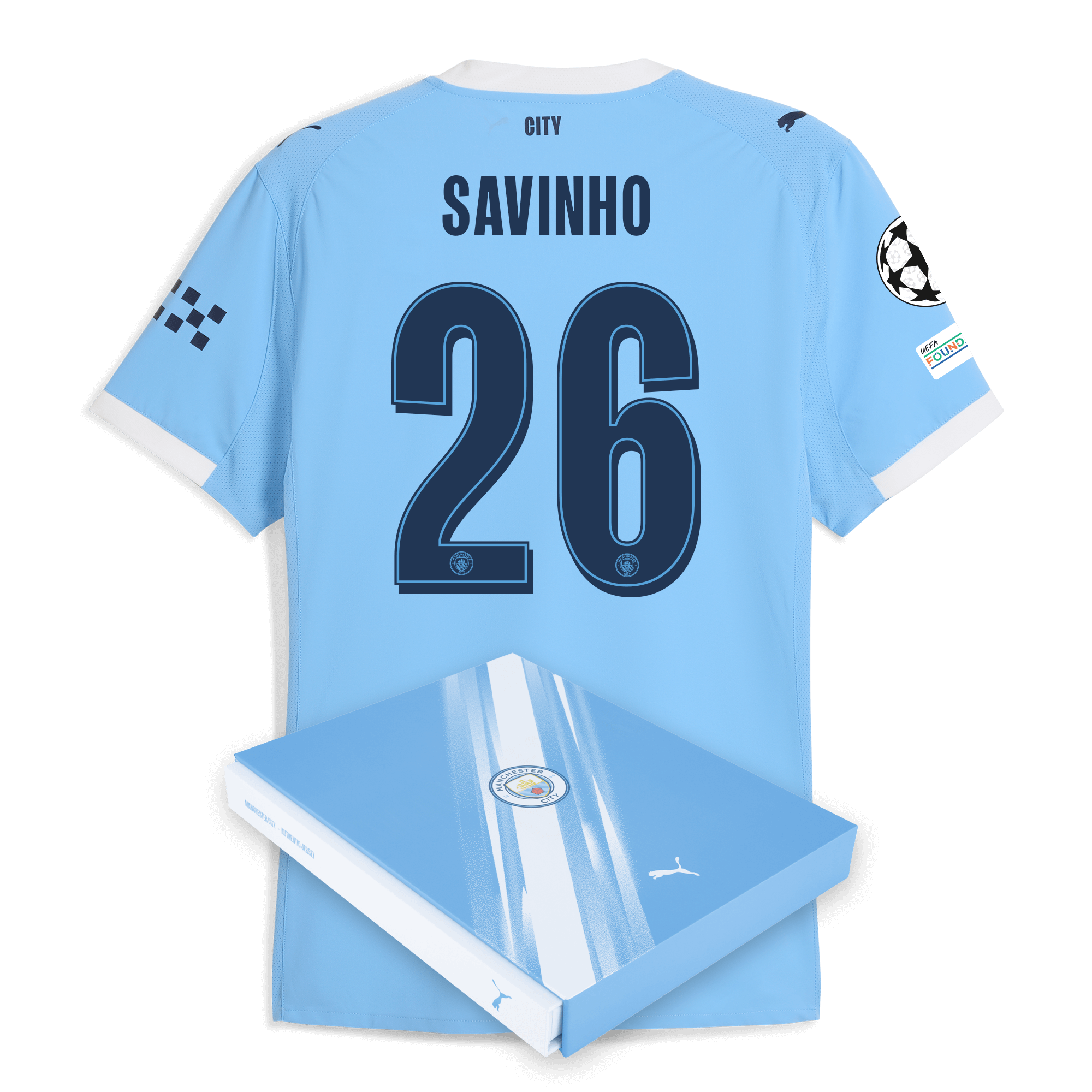 Manchester City manchester city man city champions league home authentic jersey 202526 with savinho 26 printing in gift box Collection - ManchesterCitystore.com