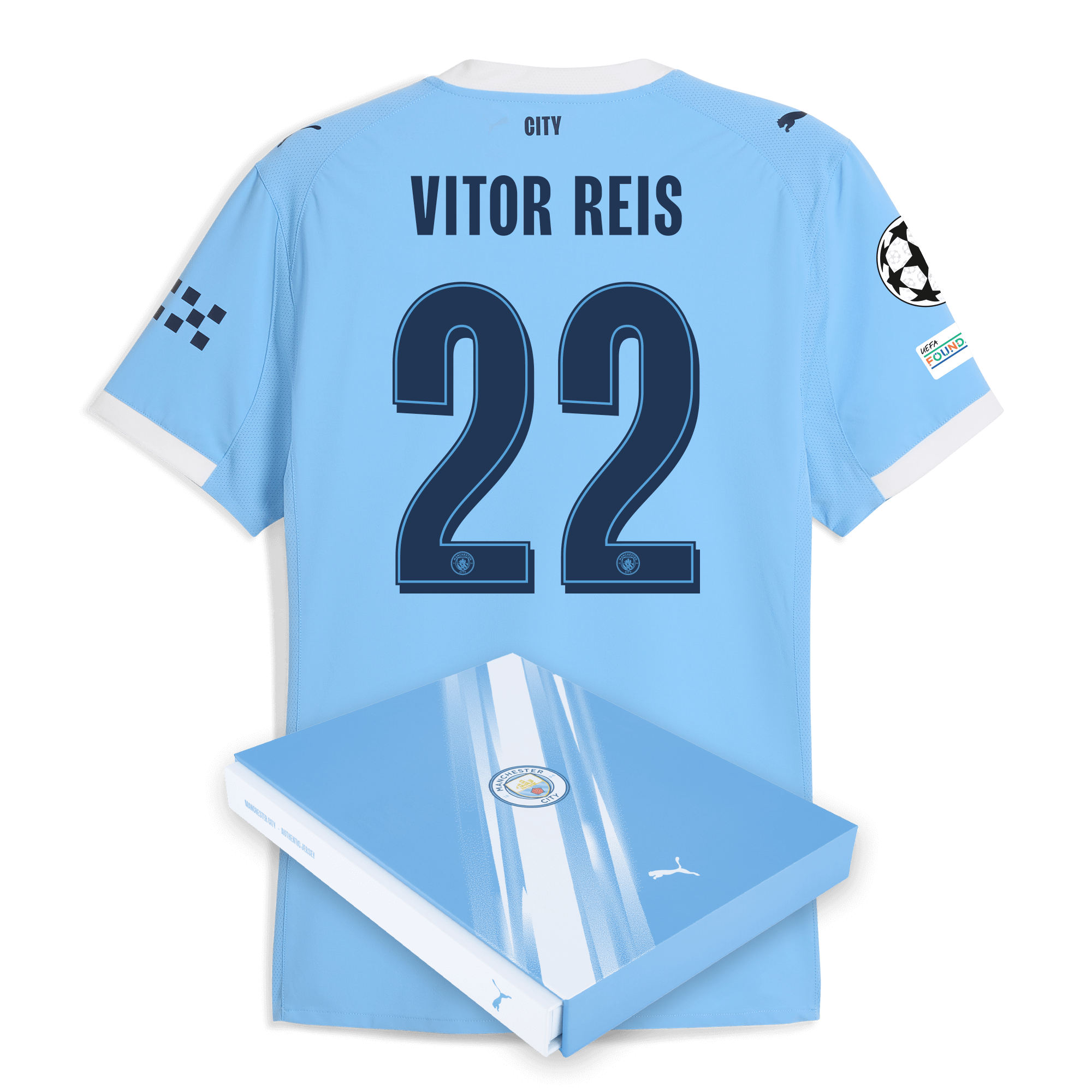 Manchester City manchester city man city champions league home authentic jersey 202526 with vitor reis 22 printing in gift box Collection - ManchesterCitystore.com