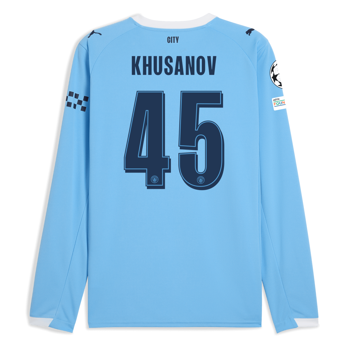 Manchester City manchester city man city champions league home jersey 202526 long sleeve with khusanov 45 printing Collection - ManchesterCitystore.com