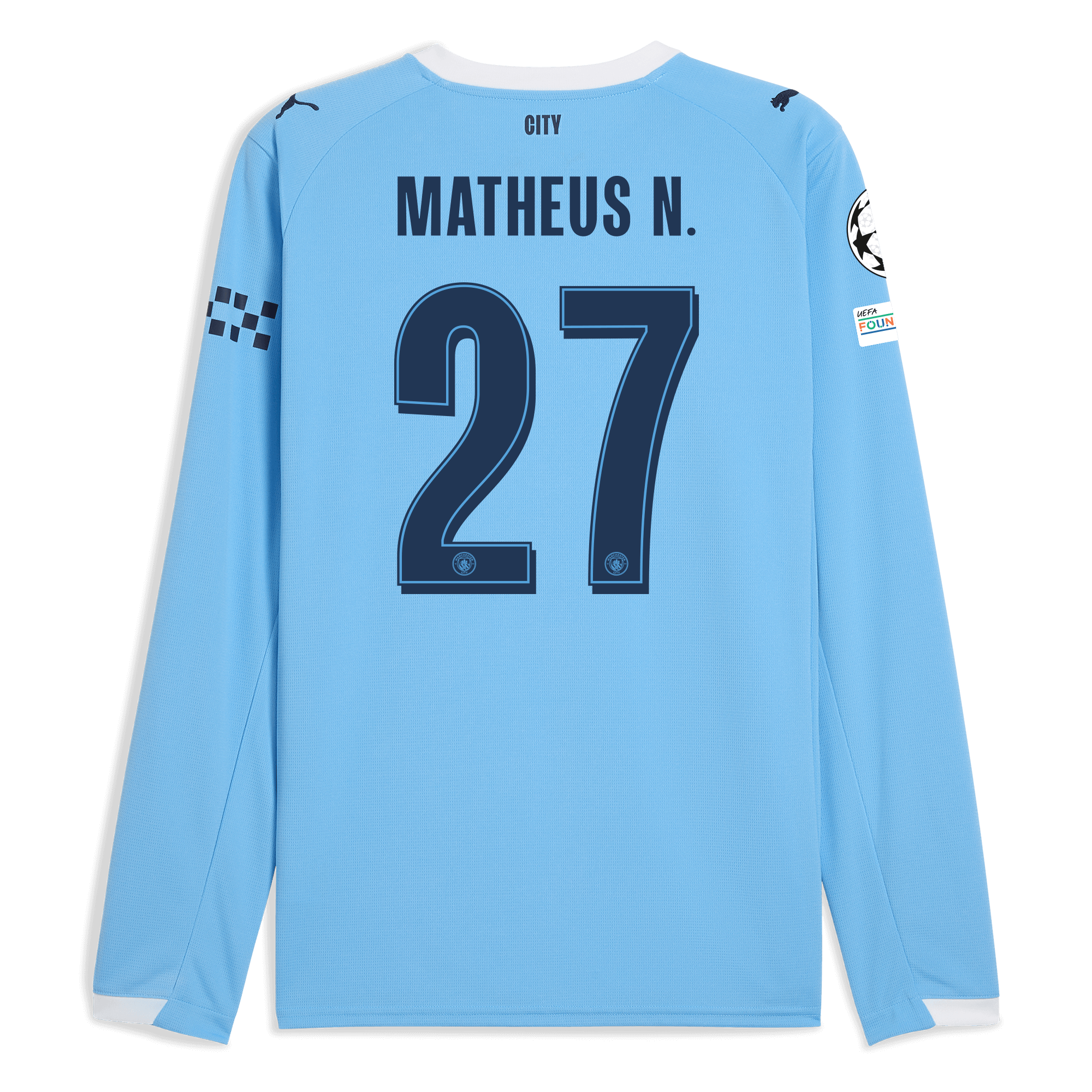 Manchester City manchester city man city champions league home jersey 202526 long sleeve with matheus n. 27 printing Collection - ManchesterCitystore.com