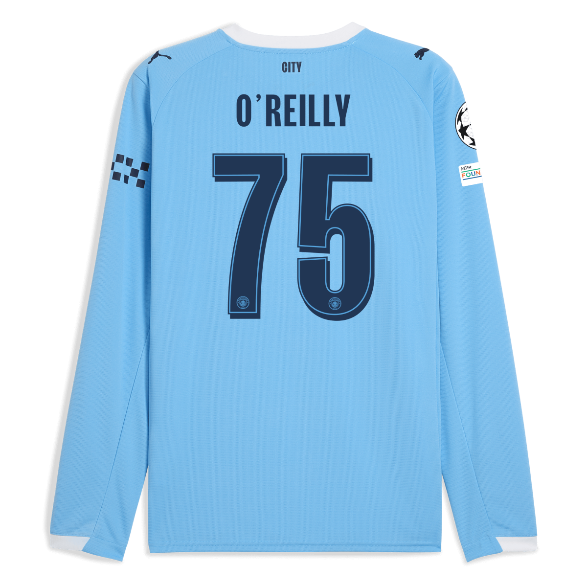 Manchester City manchester city man city champions league home jersey 202526 long sleeve with oreilly 75 printing Collection - ManchesterCitystore.com