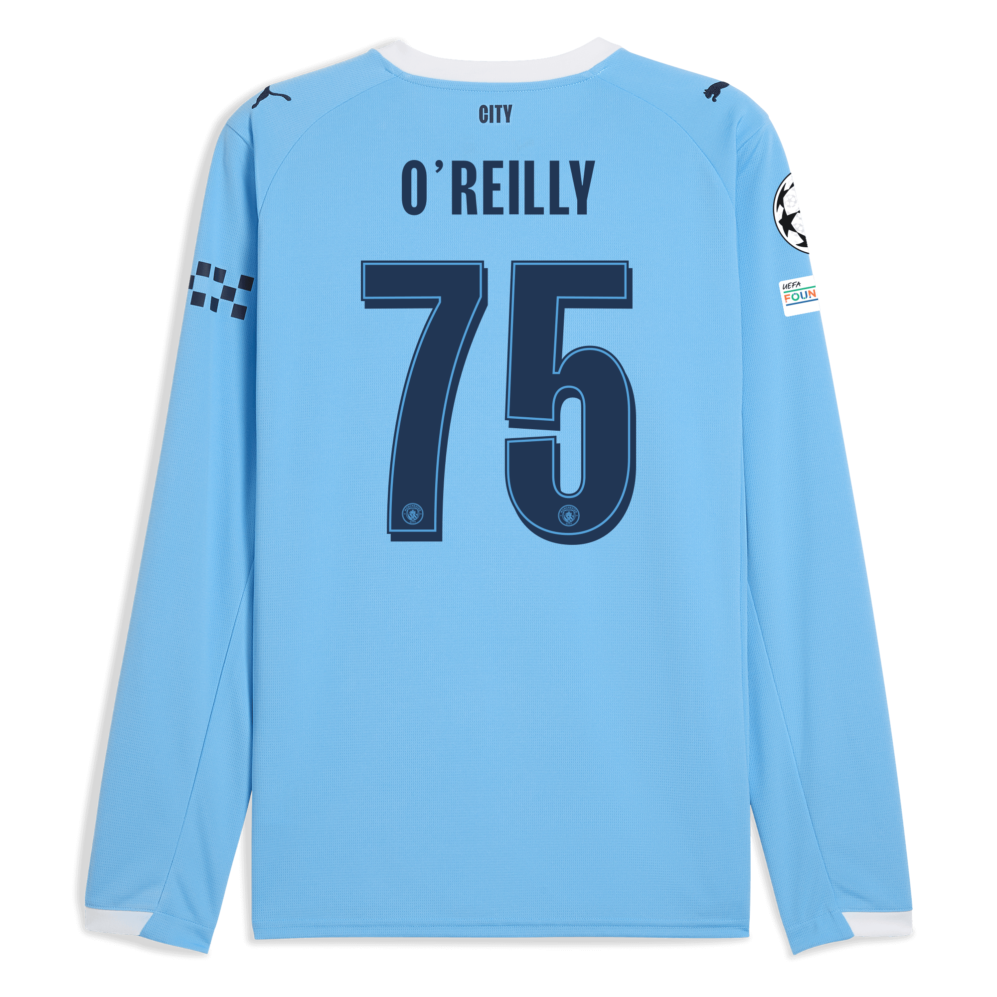 Manchester City manchester city man city champions league home jersey 202526 long sleeve with oreilly 75 printing Collection - ManchesterCitystore.com