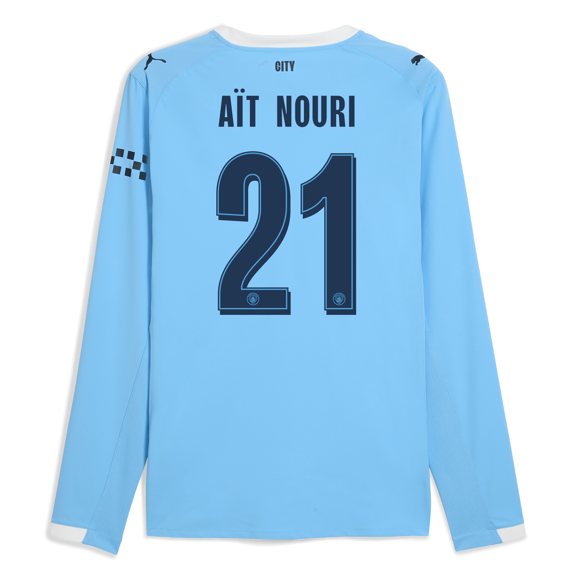 Manchester City manchester city man city home authentic jersey 202526 long sleeve with ait-nouri 21 printing Collection - ManchesterCitystore.com