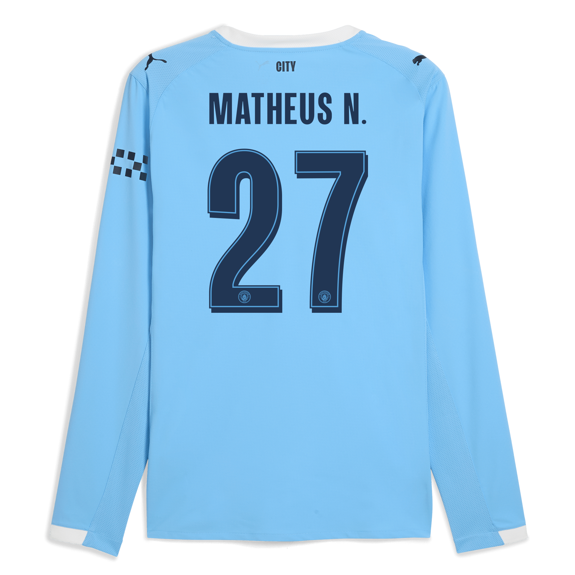 Manchester City manchester city man city home authentic jersey 202526 long sleeve with matheus n. 27 printing Collection - ManchesterCitystore.com