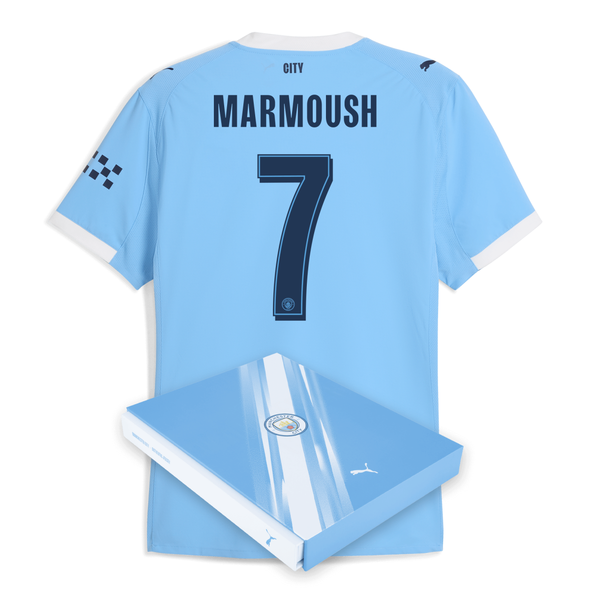 Manchester City manchester city man city home authentic jersey 202526 with marmoush 7 printing in gift box Collection - ManchesterCitystore.com