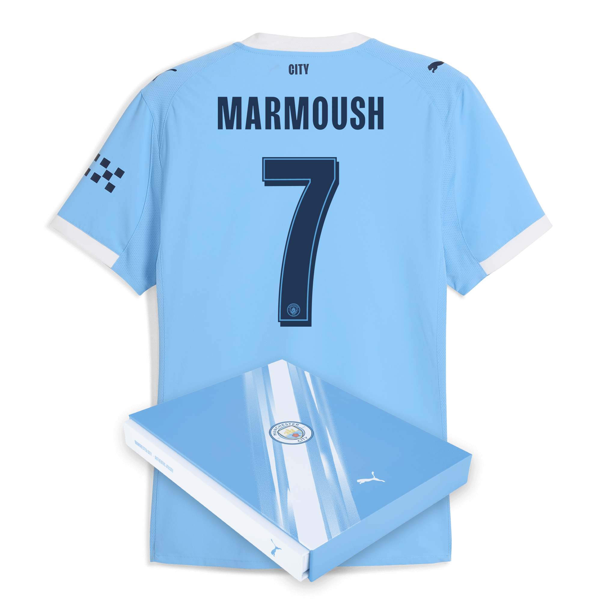 Manchester City manchester city man city home authentic jersey 202526 with marmoush 7 printing in gift box Collection - ManchesterCitystore.com