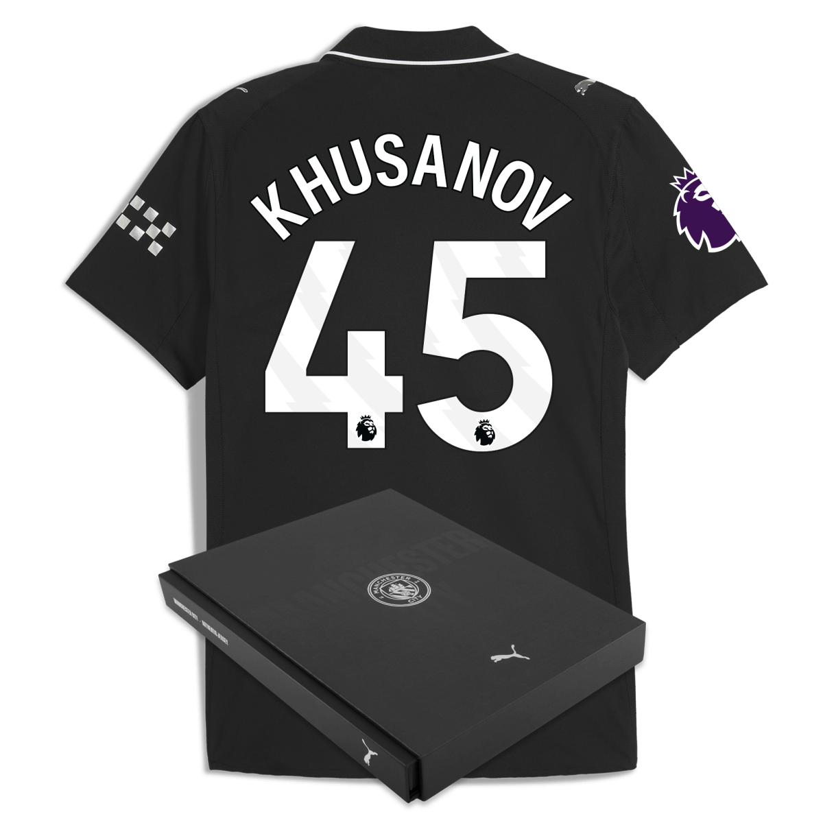 Manchester City manchester city premier league away authentic jersey 202526 with khusanov 45 printing in gift box Collection - ManchesterCitystore.com