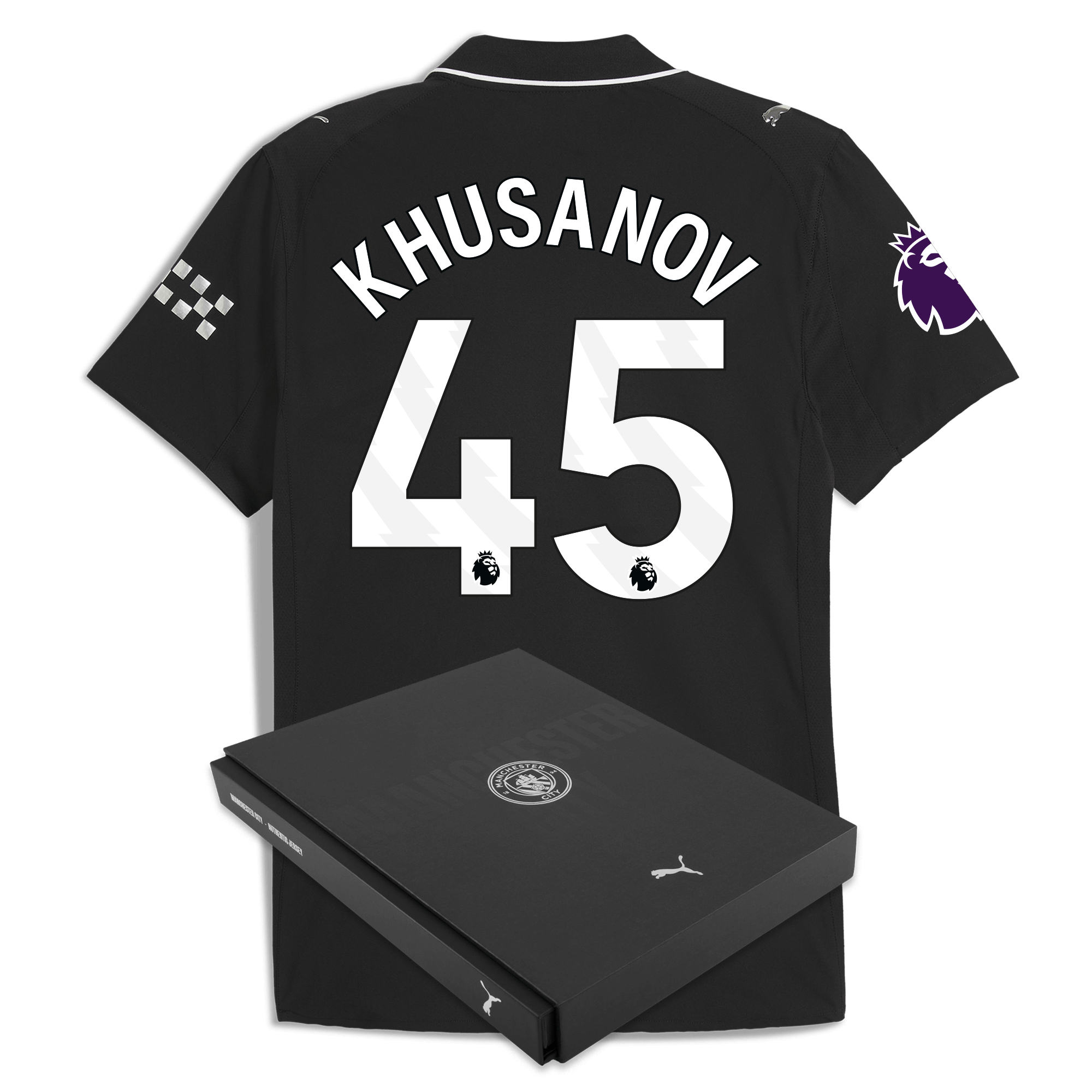 Manchester City manchester city premier league away authentic jersey 202526 with khusanov 45 printing in gift box Collection - ManchesterCitystore.com