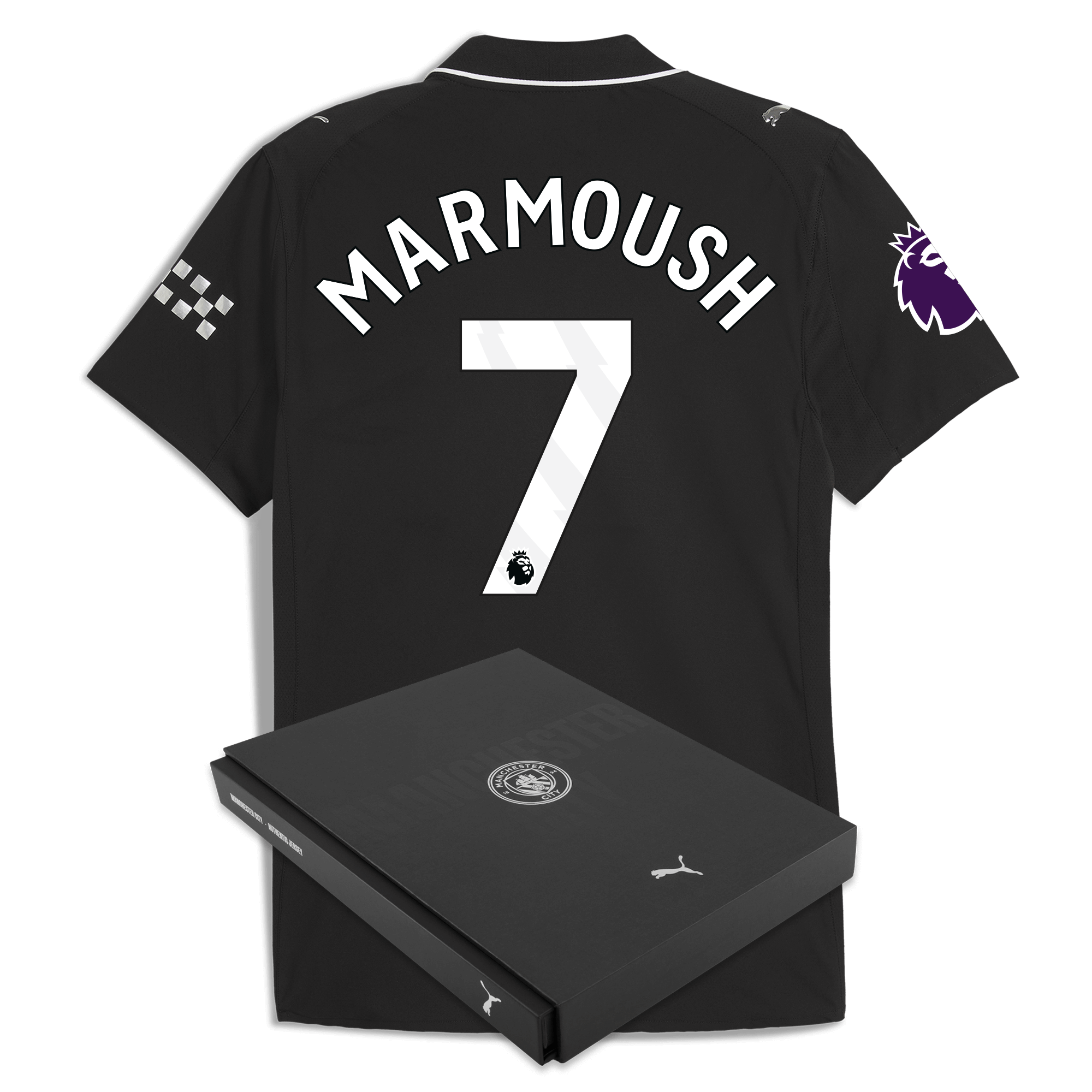 Manchester City manchester city premier league away authentic jersey 202526 with marmoush 7 printing in gift box Collection - ManchesterCitystore.com