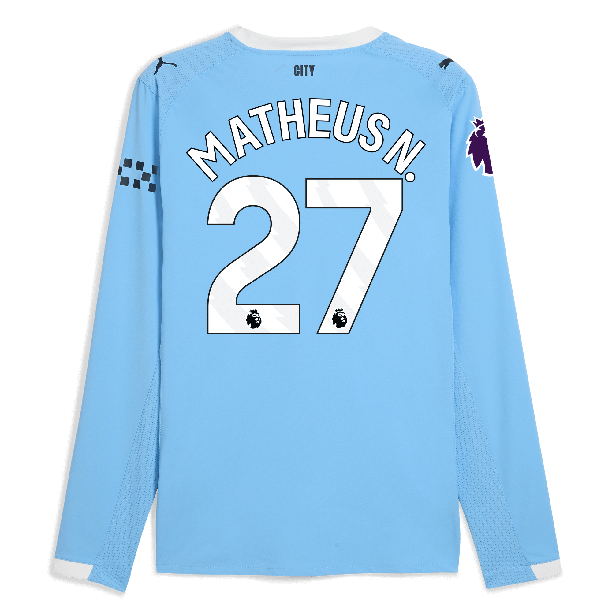 Manchester City manchester city premier league home authentic jersey 202526 long sleeve with matheus n. 27 printing Collection - ManchesterCitystore.com