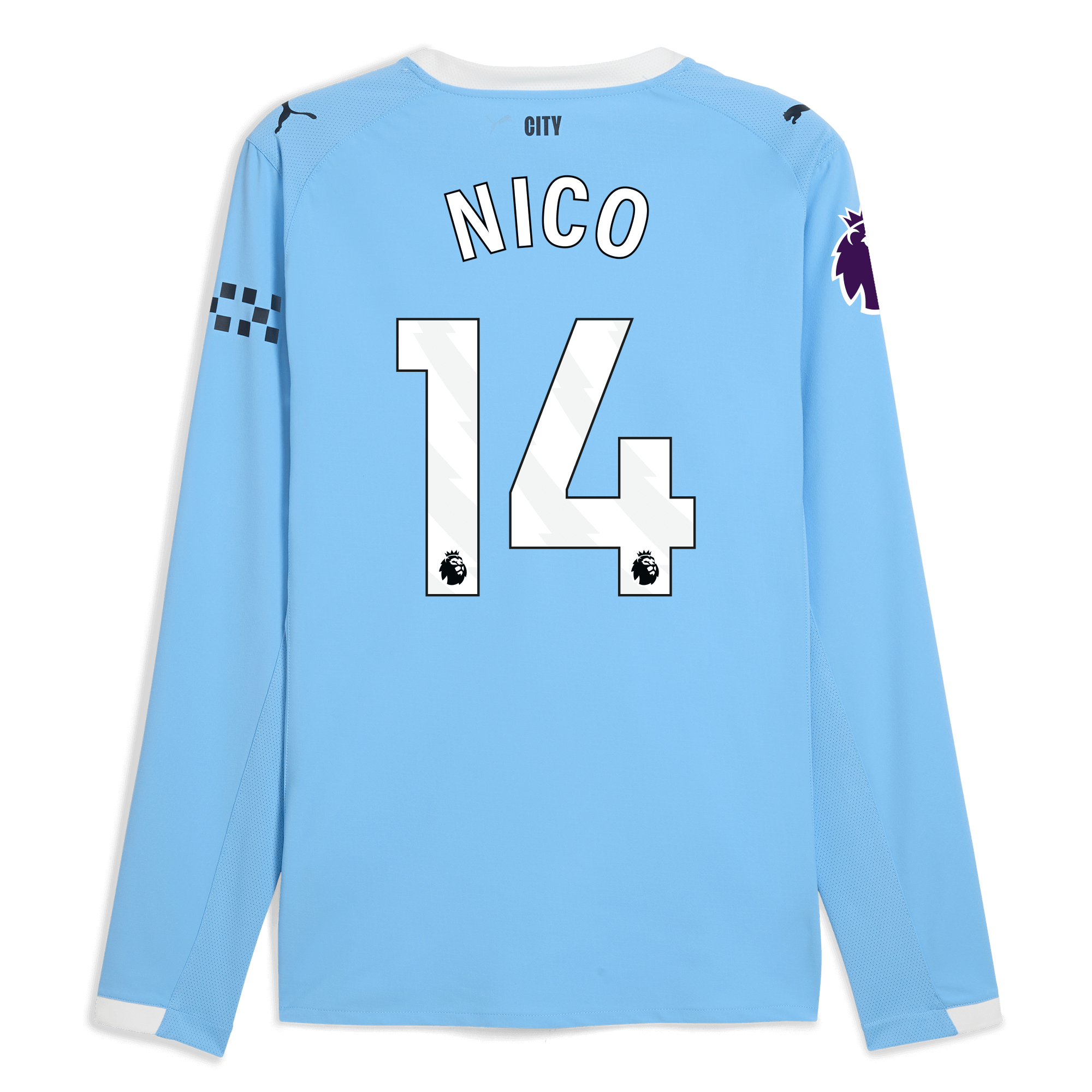 Manchester City manchester city premier league home authentic jersey 202526 long sleeve with nico 14 printing Collection - ManchesterCitystore.com