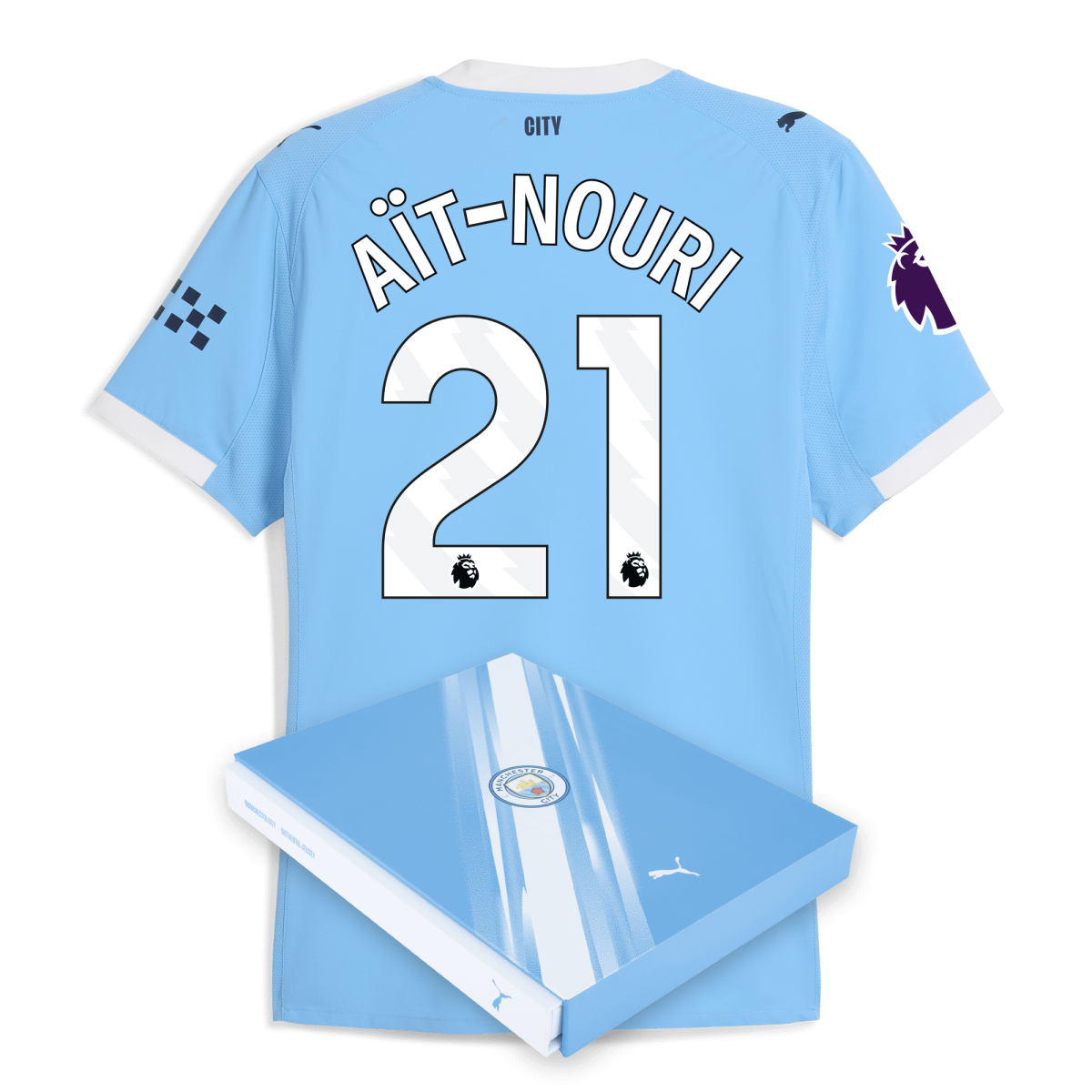 Manchester City manchester city premier league home authentic jersey 202526 with ait-nouri 21 printing in gift box Collection - ManchesterCitystore.com