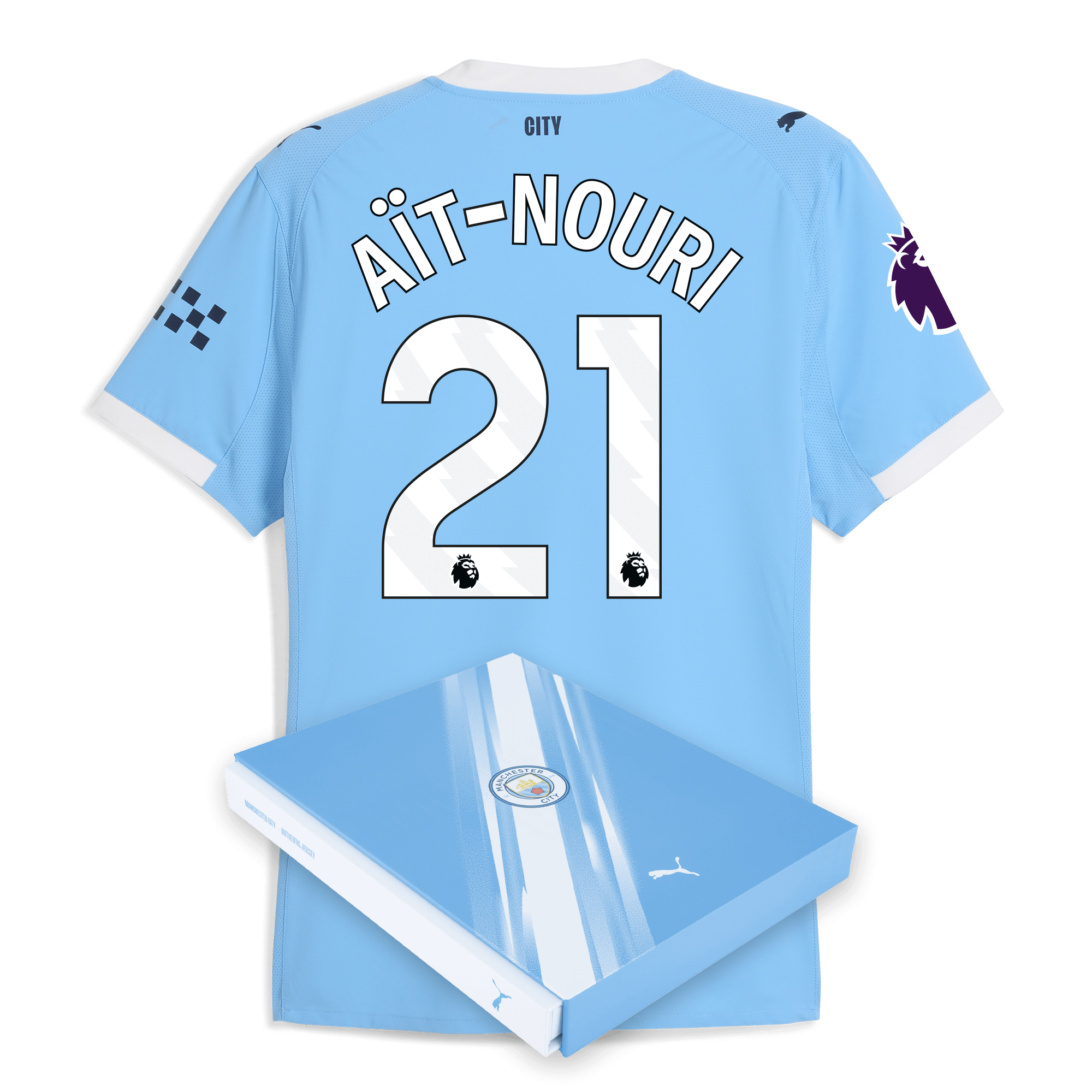 Manchester City manchester city premier league home authentic jersey 202526 with ait-nouri 21 printing in gift box Collection - ManchesterCitystore.com