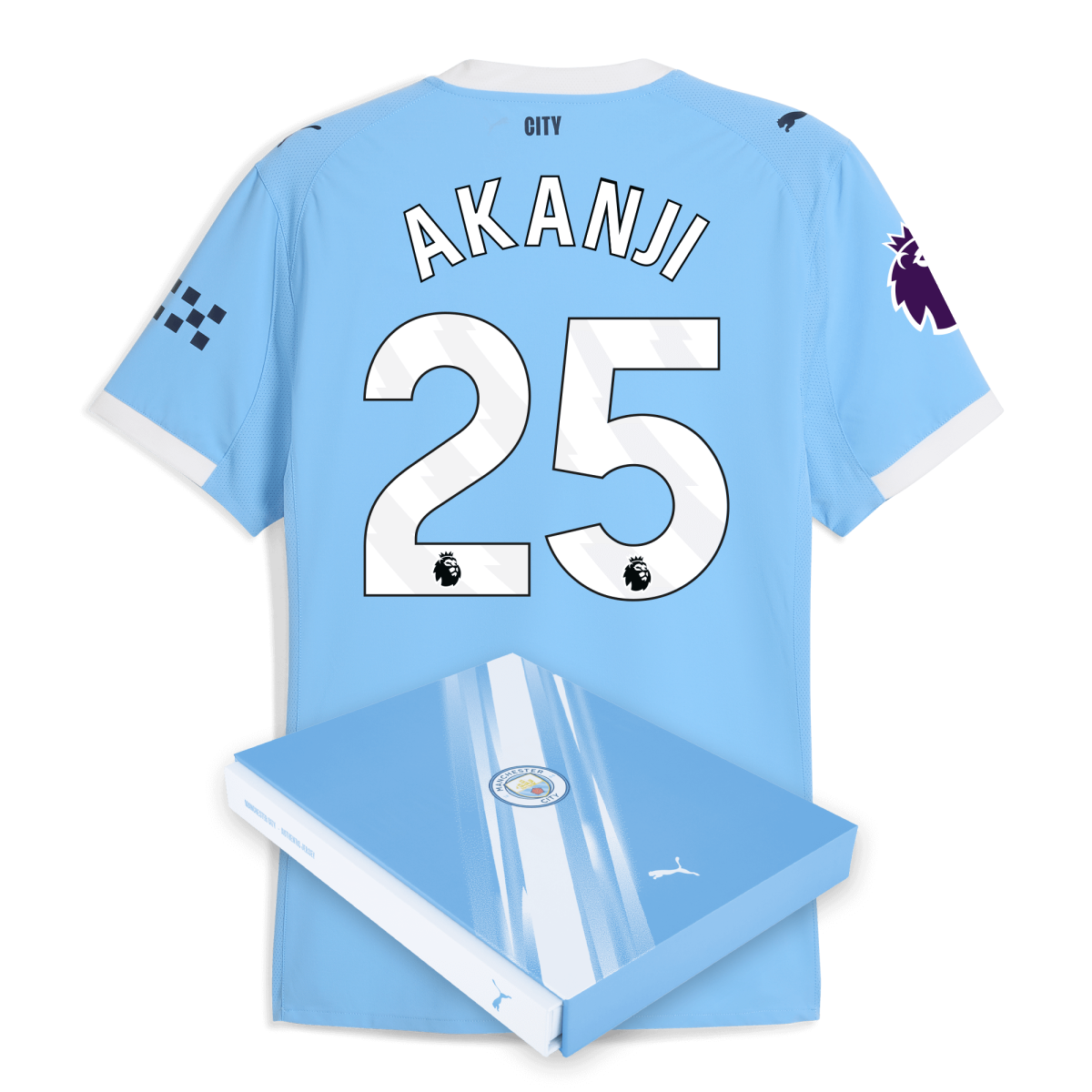Manchester City manchester city premier league home authentic jersey 202526 with akanji 25 printing in gift box Collection - ManchesterCitystore.com