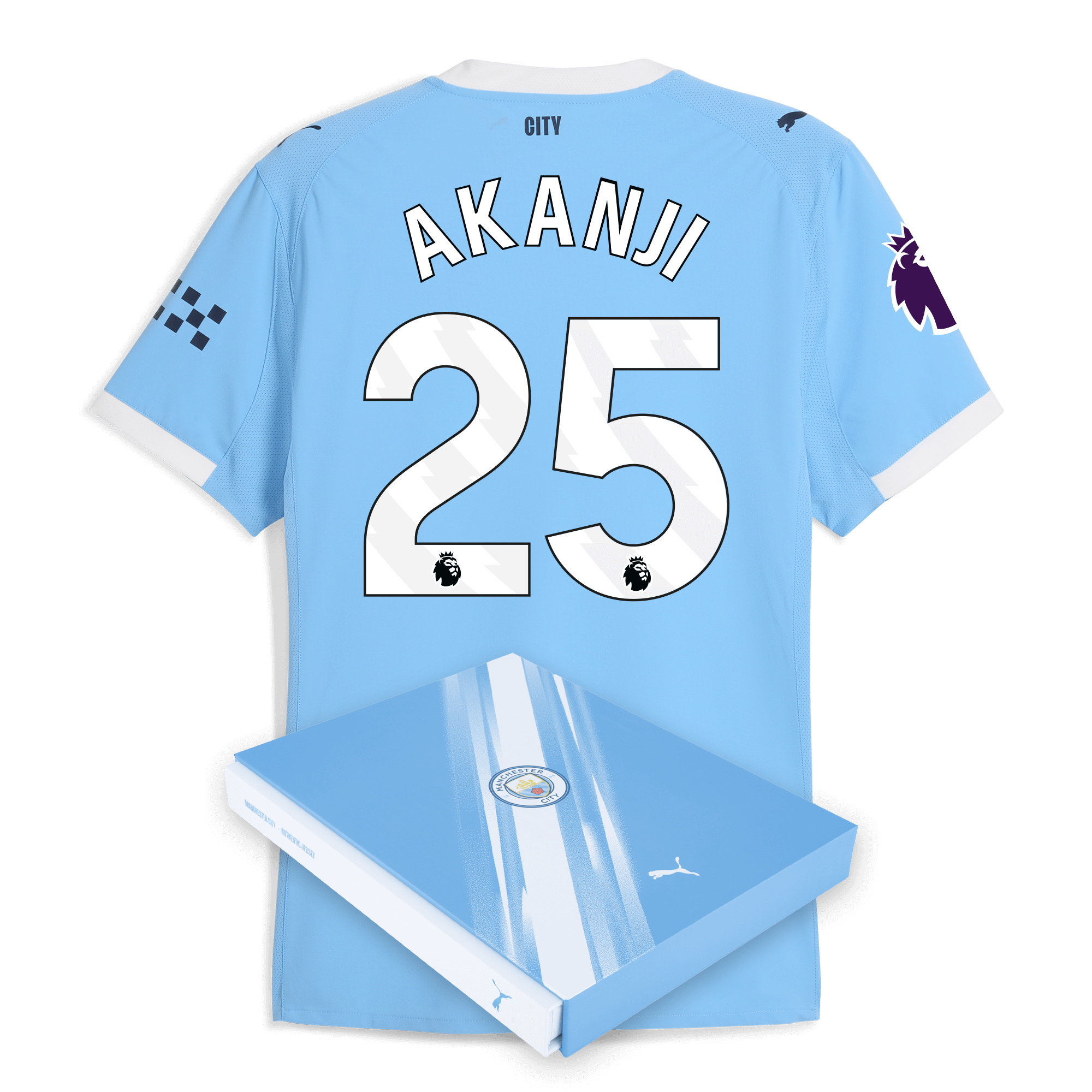 Manchester City manchester city premier league home authentic jersey 202526 with akanji 25 printing in gift box Collection - ManchesterCitystore.com