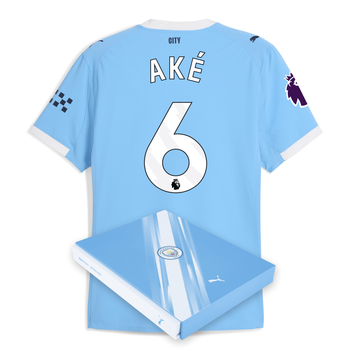 Manchester City manchester city premier league home authentic jersey 202526 with ake 6 printing in gift box Collection - ManchesterCitystore.com