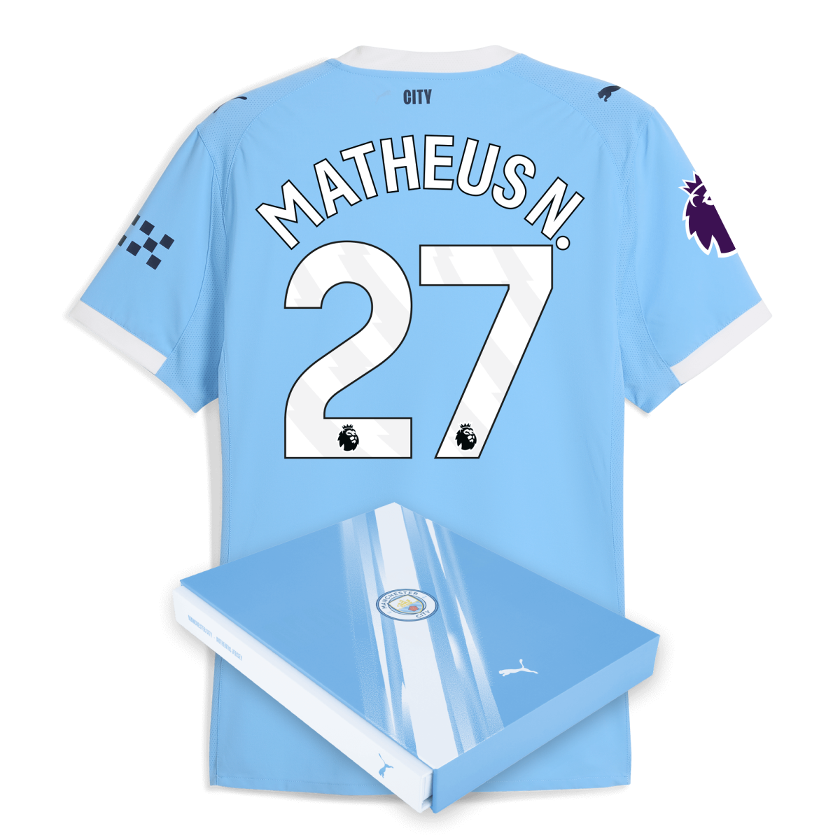 Manchester City manchester city premier league home authentic jersey 202526 with matheus n. 27 printing in gift box Collection - ManchesterCitystore.com