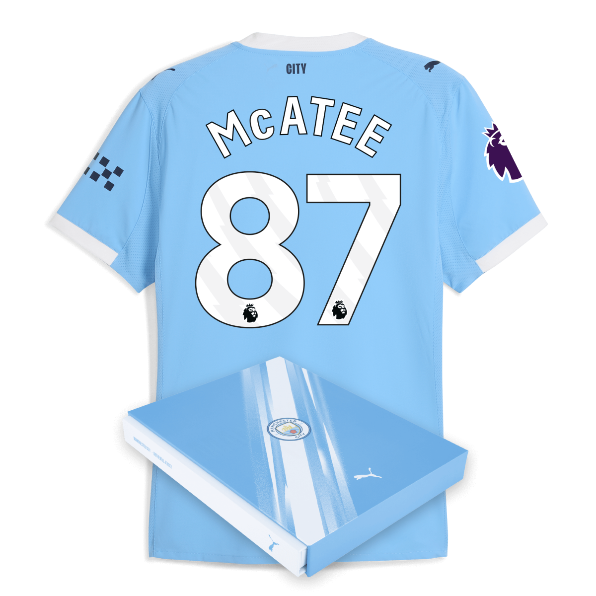 Manchester City manchester city premier league home authentic jersey 202526 with mcatee 87 printing in gift box Collection - ManchesterCitystore.com