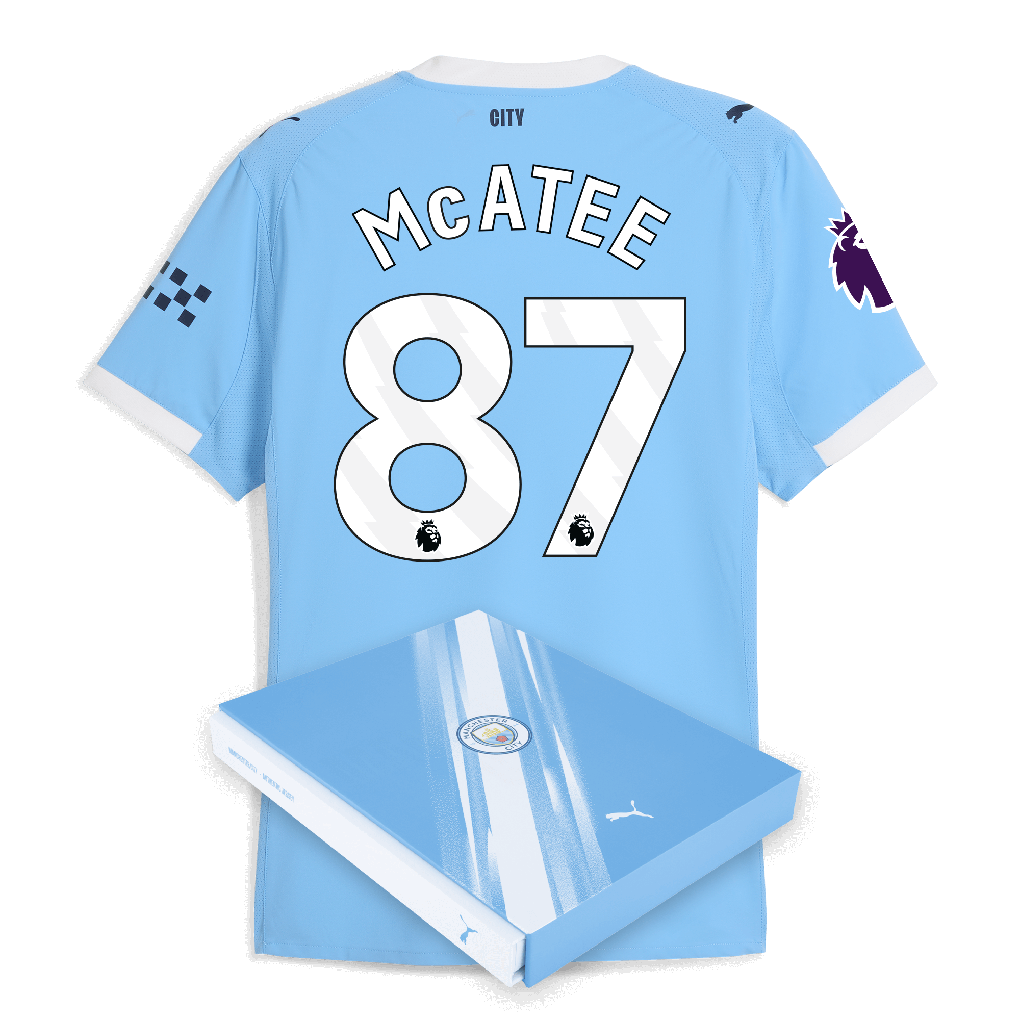 Manchester City manchester city premier league home authentic jersey 202526 with mcatee 87 printing in gift box Collection - ManchesterCitystore.com