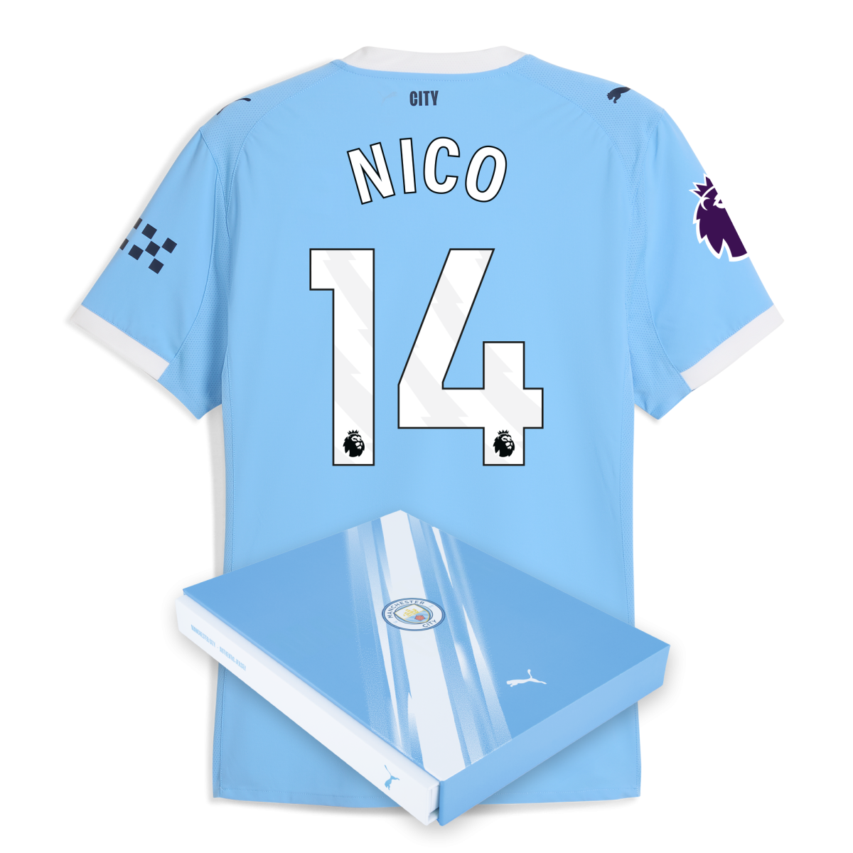 Manchester City manchester city premier league home authentic jersey 202526 with nico 14 printing in gift box Collection - ManchesterCitystore.com
