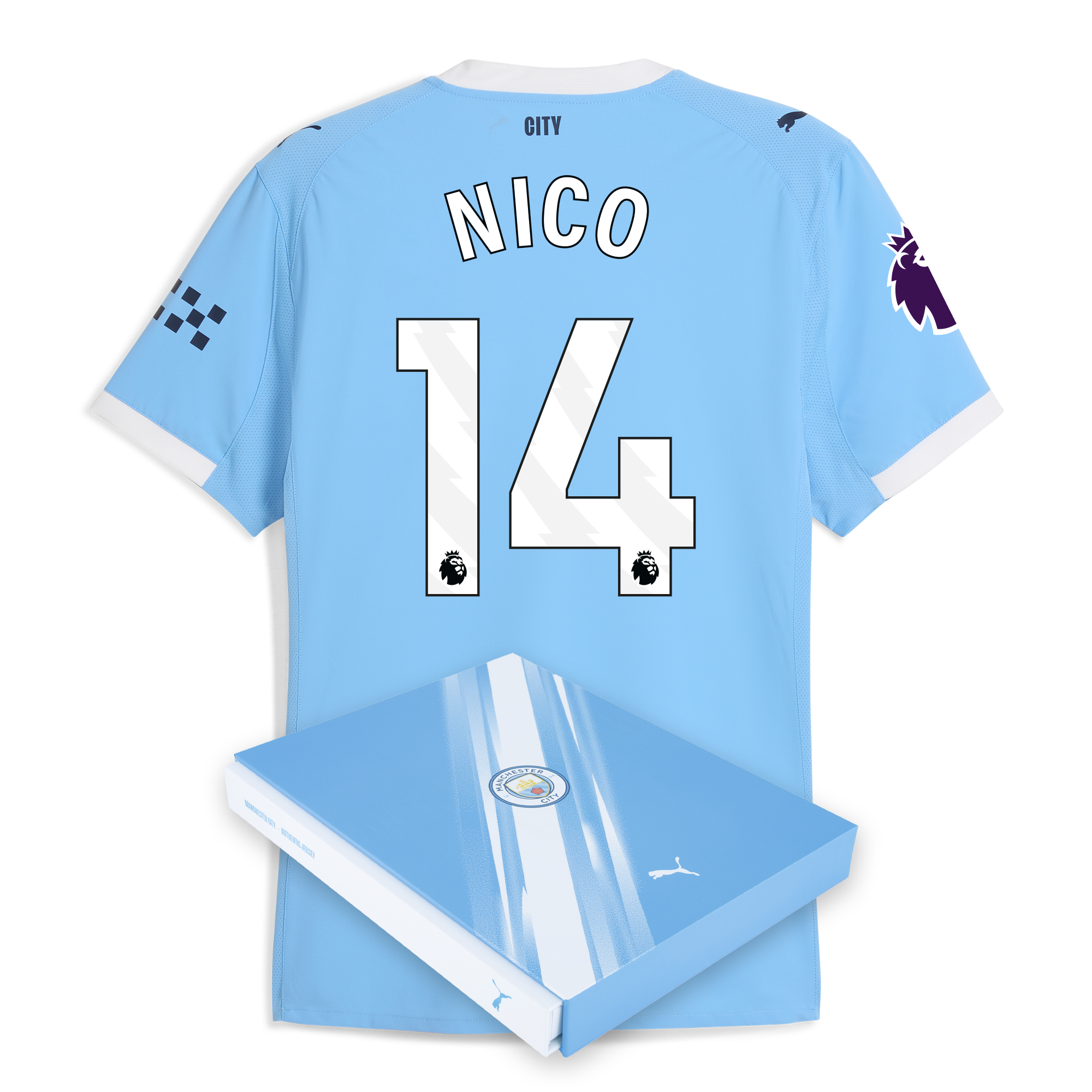 Manchester City manchester city premier league home authentic jersey 202526 with nico 14 printing in gift box Collection - ManchesterCitystore.com