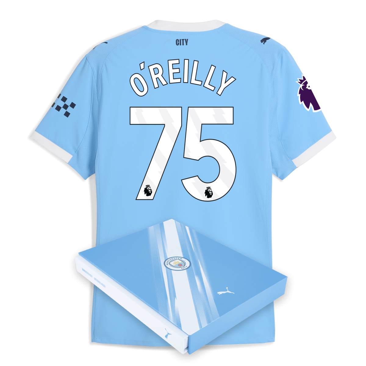 Manchester City manchester city premier league home authentic jersey 202526 with oreilly 75 printing in gift box Collection - ManchesterCitystore.com