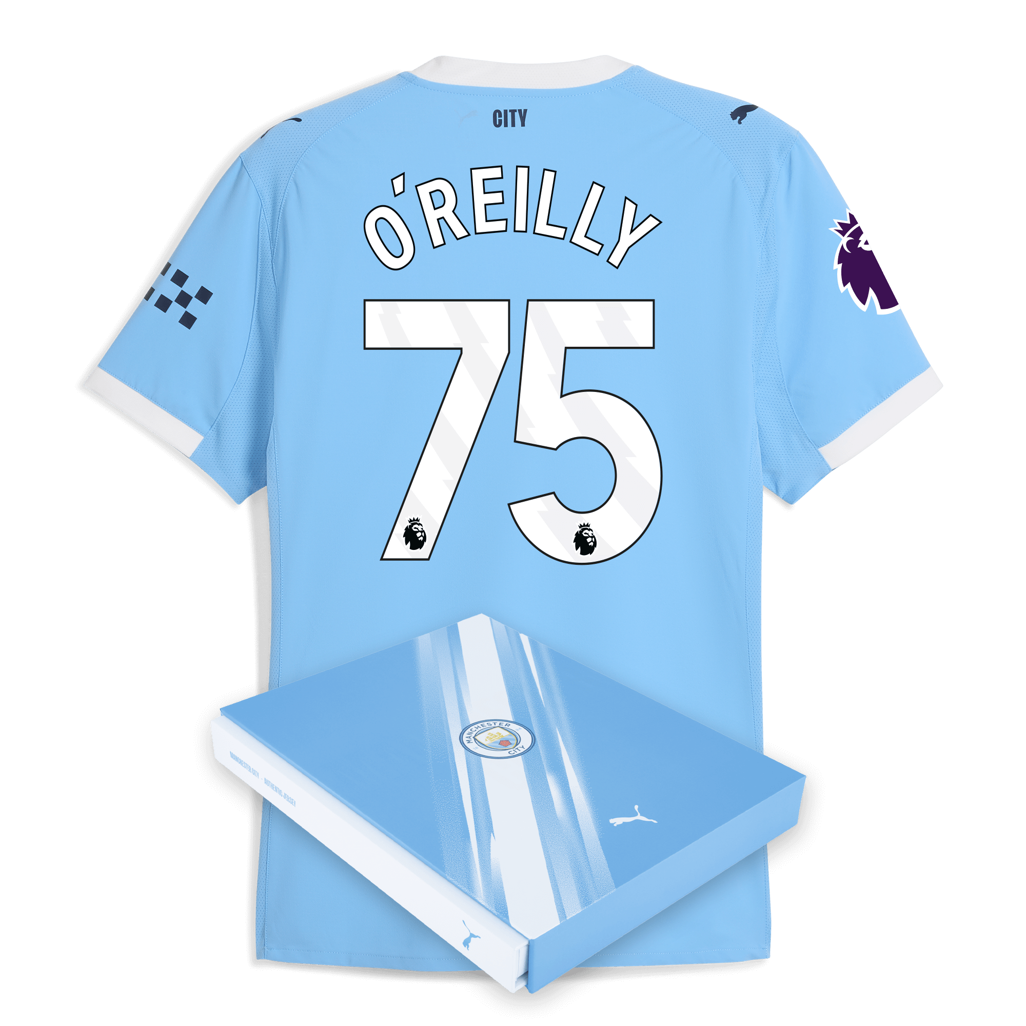 Manchester City manchester city premier league home authentic jersey 202526 with oreilly 75 printing in gift box Collection - ManchesterCitystore.com