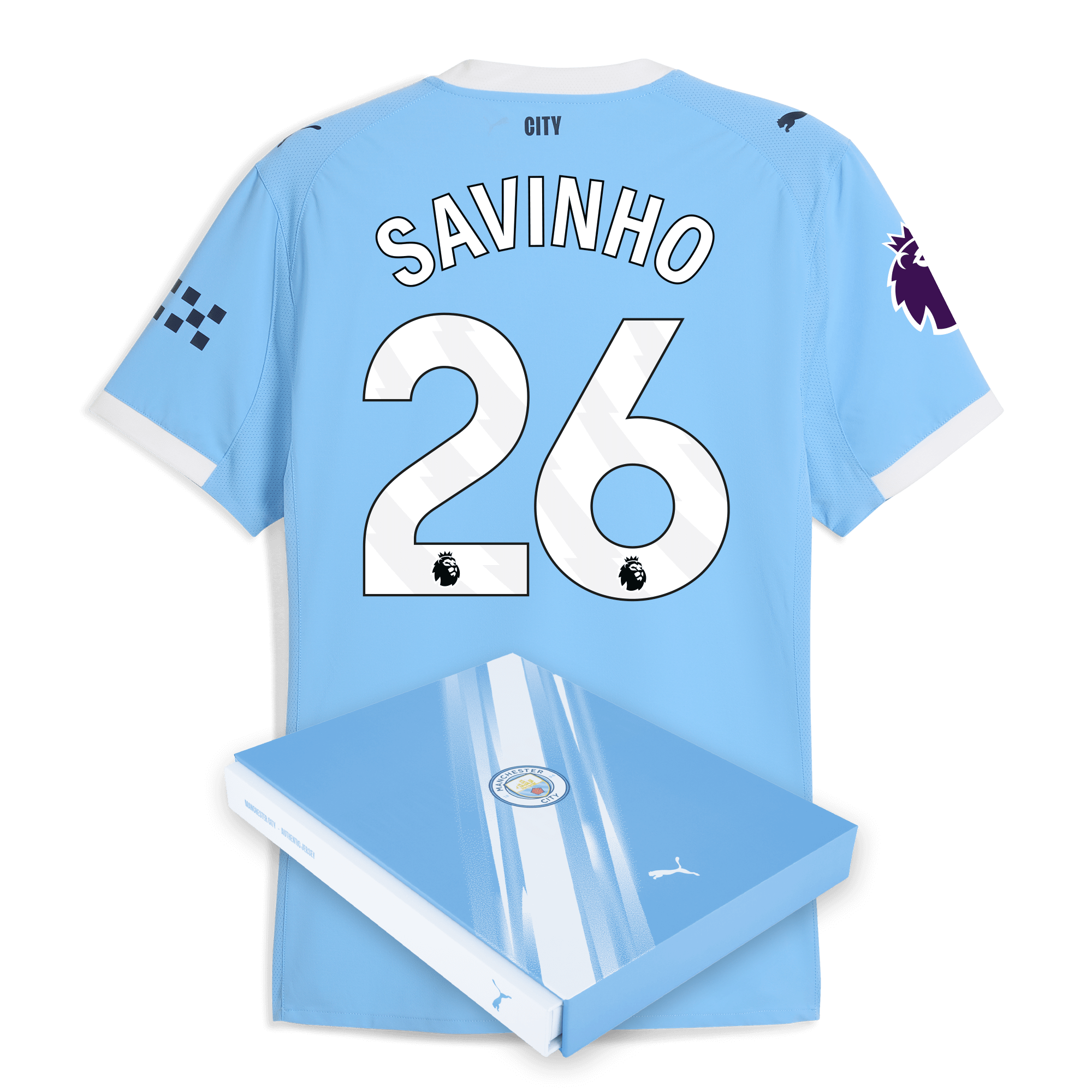 Manchester City manchester city premier league home authentic jersey 202526 with savinho 26 printing in gift box Collection - ManchesterCitystore.com