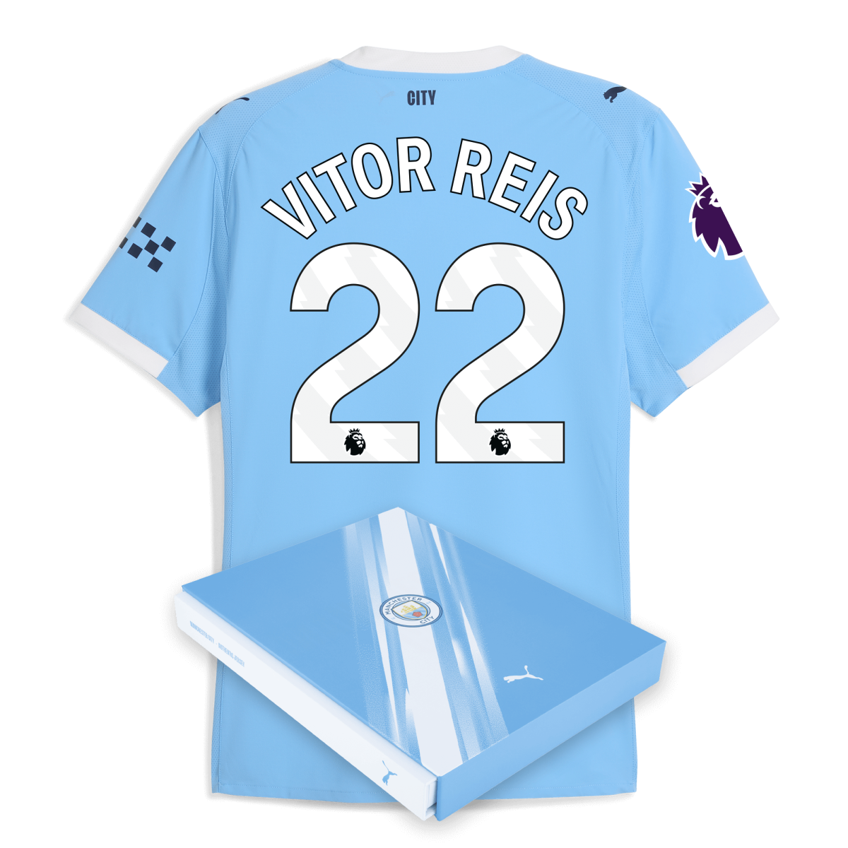 Manchester City manchester city premier league home authentic jersey 202526 with vitor reis 22 printing in gift box Collection - ManchesterCitystore.com