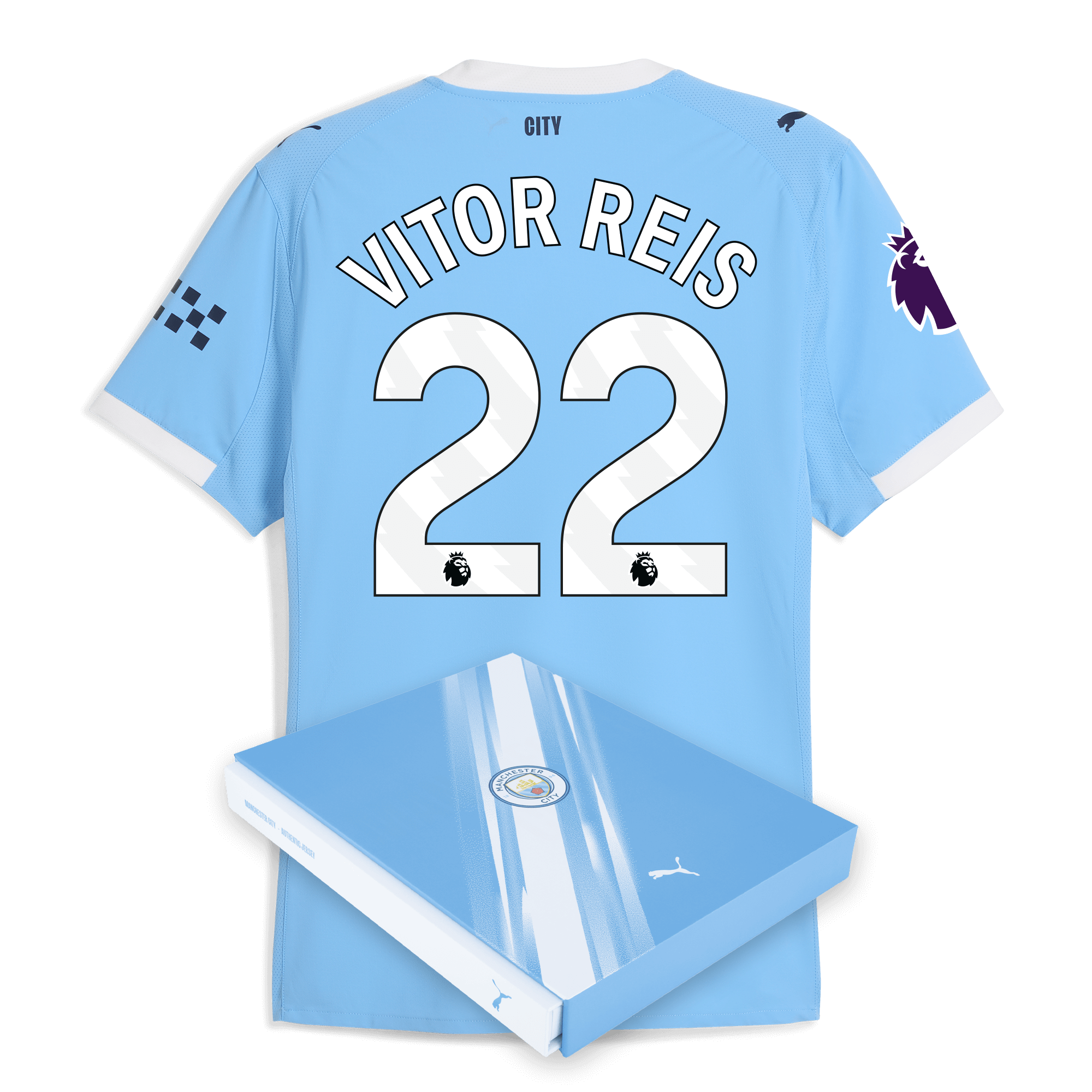 Manchester City manchester city premier league home authentic jersey 202526 with vitor reis 22 printing in gift box Collection - ManchesterCitystore.com