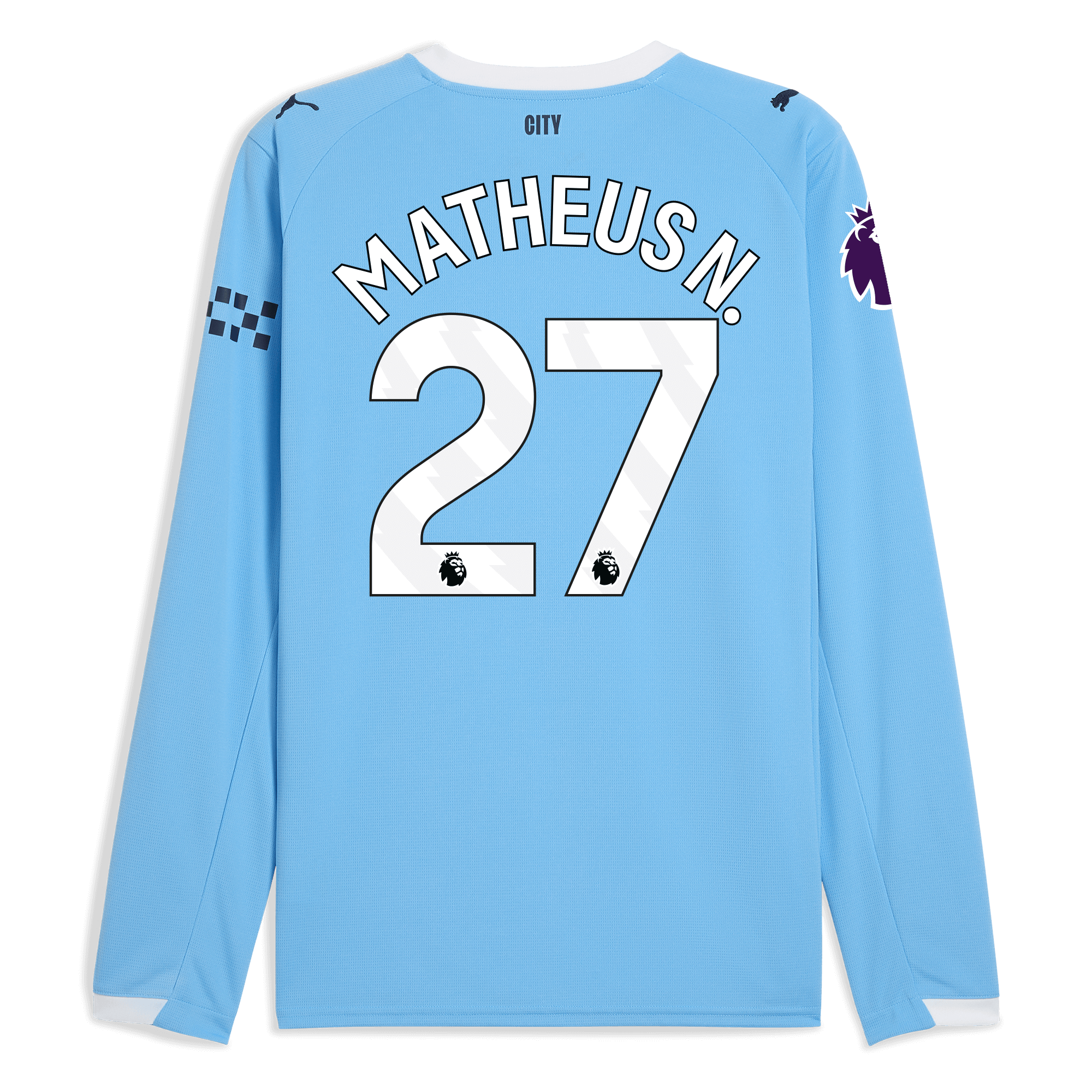 Manchester City manchester city premier league home jersey 202526 long sleeve with matheus n. 27 printing Collection - ManchesterCitystore.com