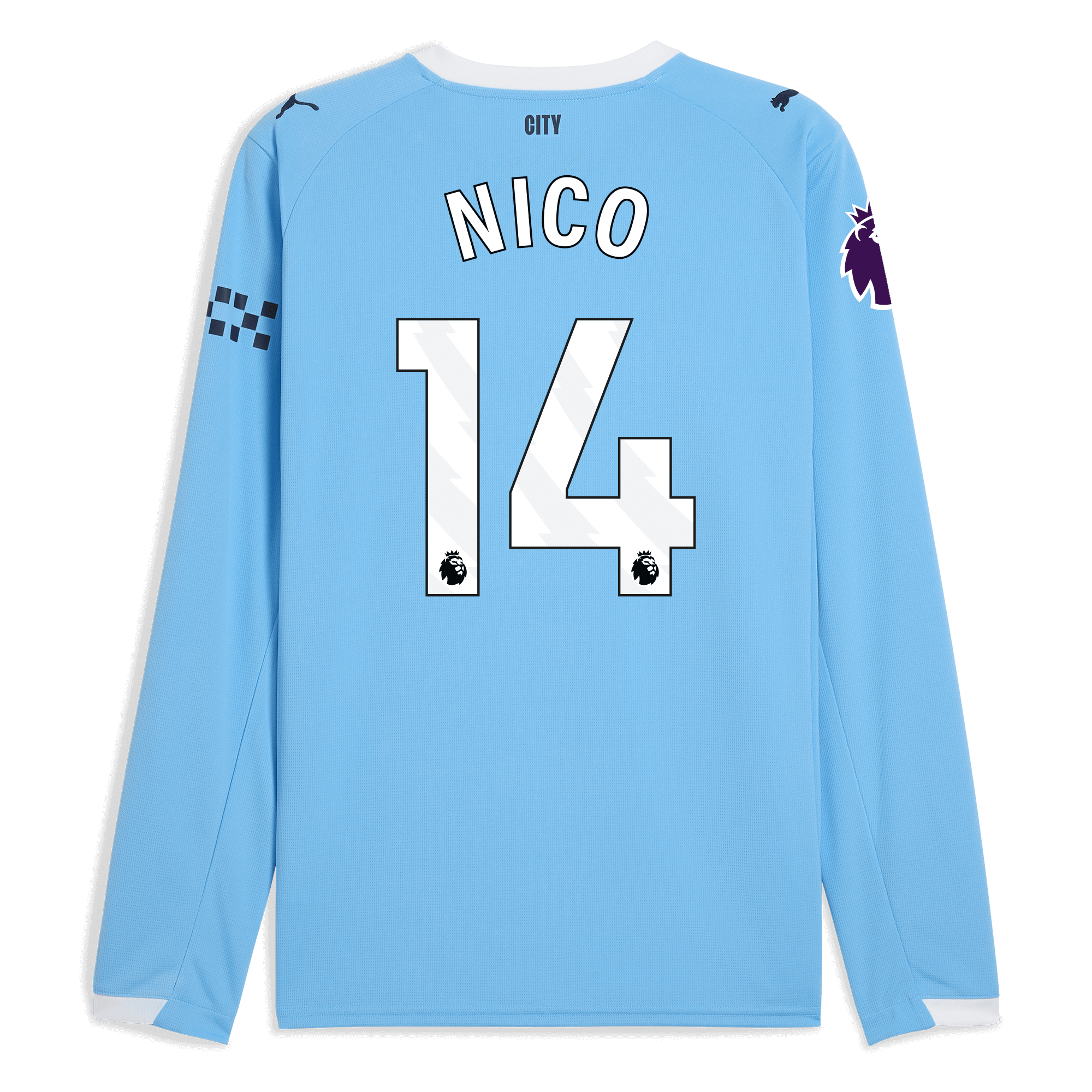 Manchester City manchester city premier league home jersey 202526 long sleeve with nico 14 printing Collection - ManchesterCitystore.com